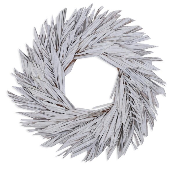 Vickerman 17 in. Canna Leaf Wreath, White Wash - H8CLW900