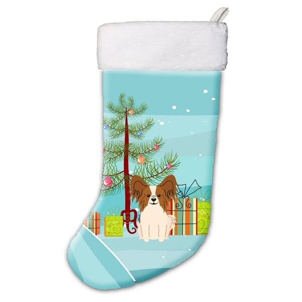 Carolines Treasures Carolines Treasures BB4203CS Merry Christmas Tree Papillon Red & White Christmas Stocking - BB4203CS