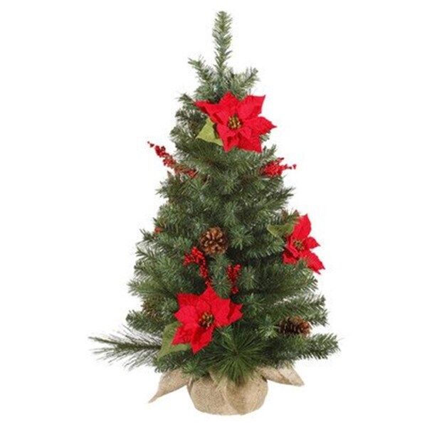 Vickerman 36 in. x 22 in. Poinsettia Berry Pine Tree - SO-J156736