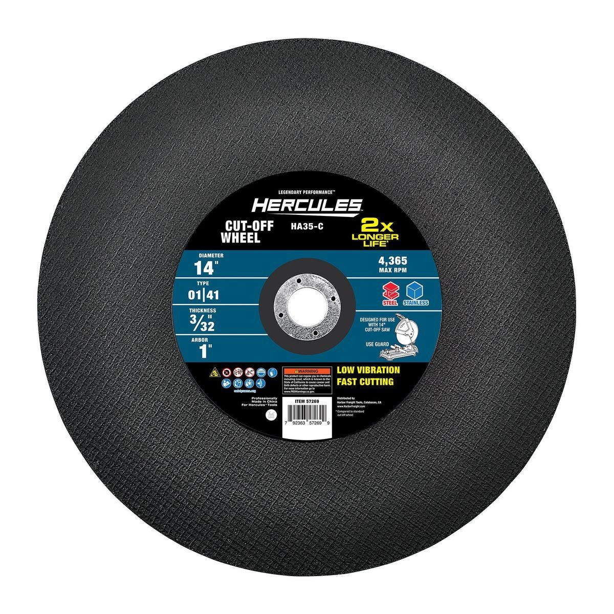 Hércules 14 pulgadas x 3/32 pulgadas x 1 pulgada Rueda de corte de metal Tipo 01/41 - 57269