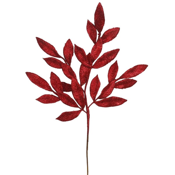 Vickerman 22 in. Red Glitter BayLeaf Artificial Spray, 12 per Bag, 12PK - L152903