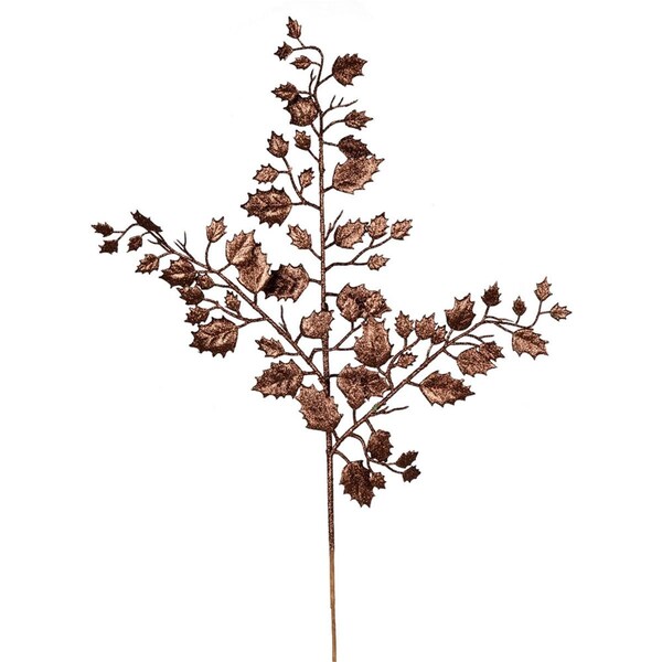 Vickerman 27 in. Chocolate Glitter Holly Lf Spray, 12PK - L191015