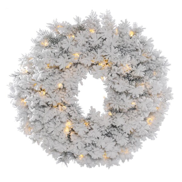 Vickerman 48 in. Flk Alaskan White Wreath with 150 Warm White Dura LED Light - A806338LED