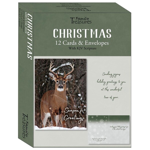 Family Treasures Wholesale Whitetail Deer Christmas Boxed Card, 12PK - 22507X