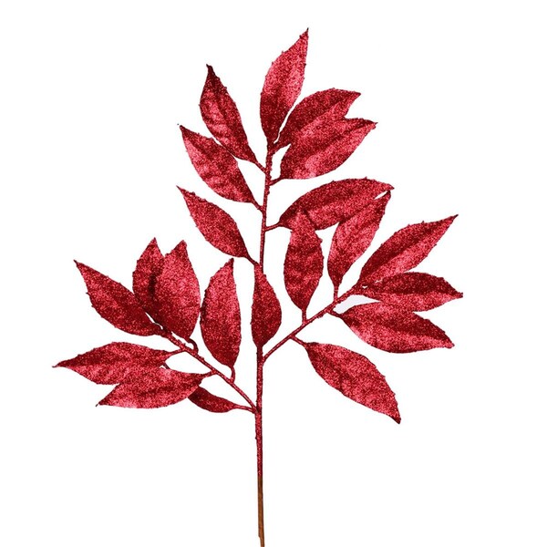 Vickerman 21 in. Burgundy Glitter Bay Leaf Spray, 12PK - L194505