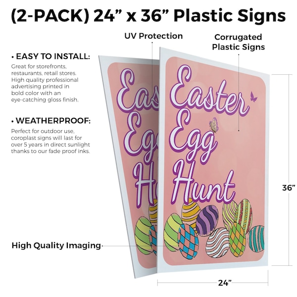 Signmission Easter Egg Hunt, Plastic Signs Only 24 Inch x 36 Inch, Corrugated Plastic, 2PK - CSB-2436-2PACK-30370