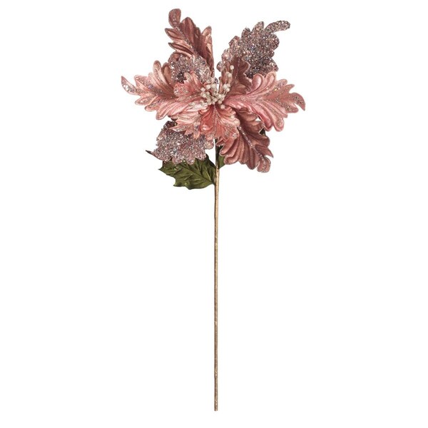 Vickerman 20 in. Rose Gold Glitter Poinsettia Spray with 14 in. Flower Head, 3 per Bag, 32PK - OF181258