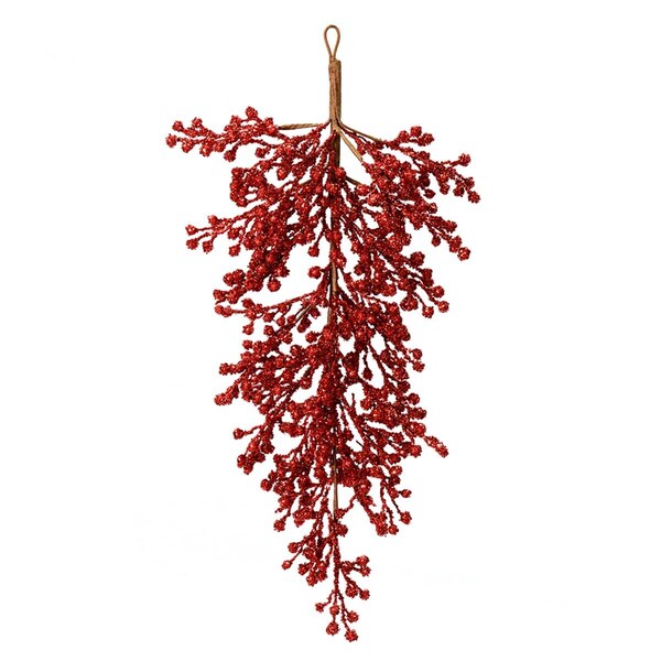 Vickerman 33 in. Red Glitter Berry Door Swag Tear Drop Outdoor, 12PK - L180903