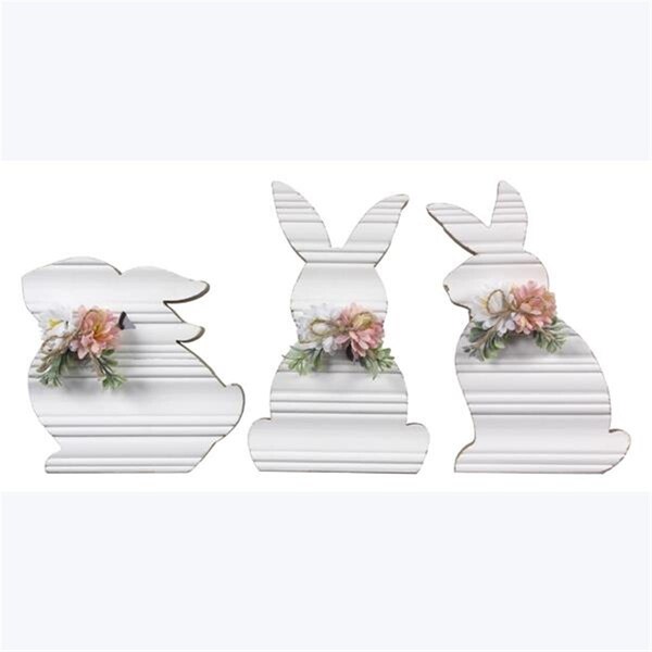 Designs-Done-Right Wood Easter Rabbit Tabletop Sign with Artificial Flower, 3 Assortment - MDF - DE3284575