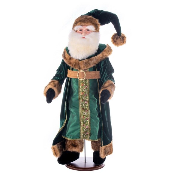 Vickerman 36 in. Emerald Green Velvet Santa Doll Figurines with Stand - KV211236