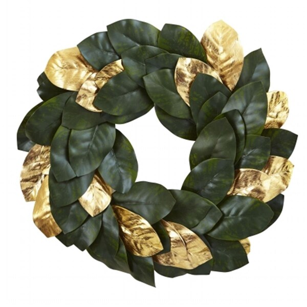 Nearly Natural 22 in. Golden Leaf Magnolia Wreath - 4873