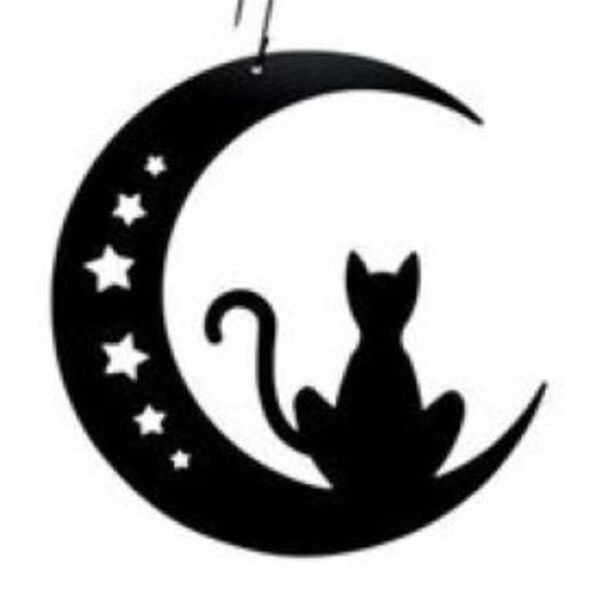 Village Wrought Iron Village Wrought Iron HOS-292 Cat & Moon- Decorative Hanging Silhouette - HOS-292