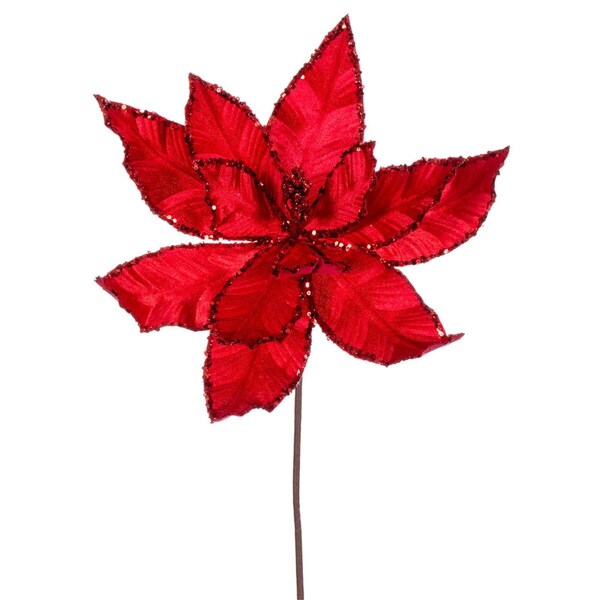 Vickerman 24 in. Velvet Sequin Trim Poinsettia Spray, Red, 3PK - RG221303