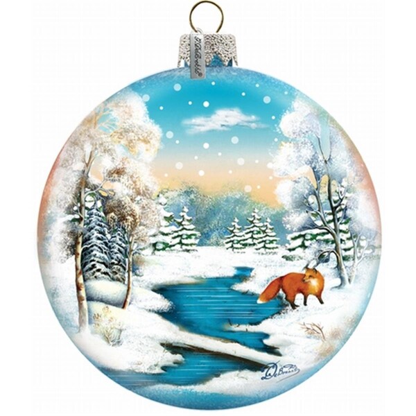 Gloriousgifts Holiday Splendor Glass Winter Fox Ball 35 in Glass Ornament - GL301598