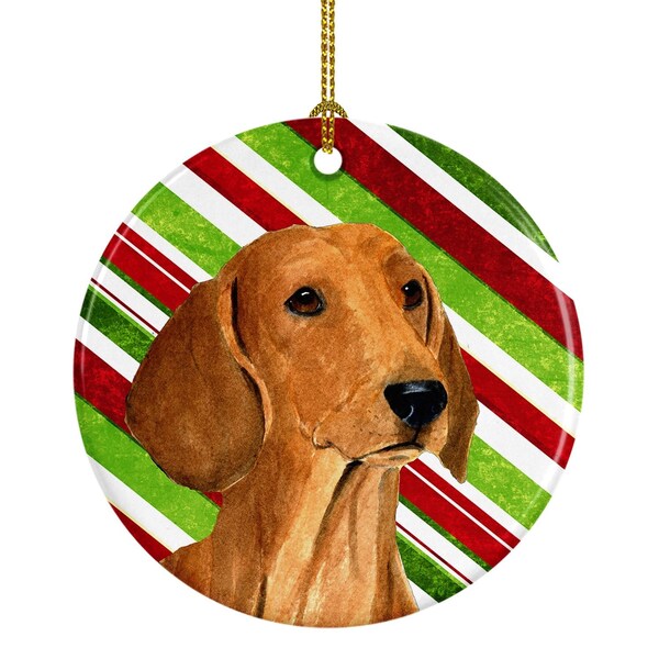 Carolines Treasures Dachshund Candy Cane Holiday Christmas Ceramic Ornament - SS4556-CO1