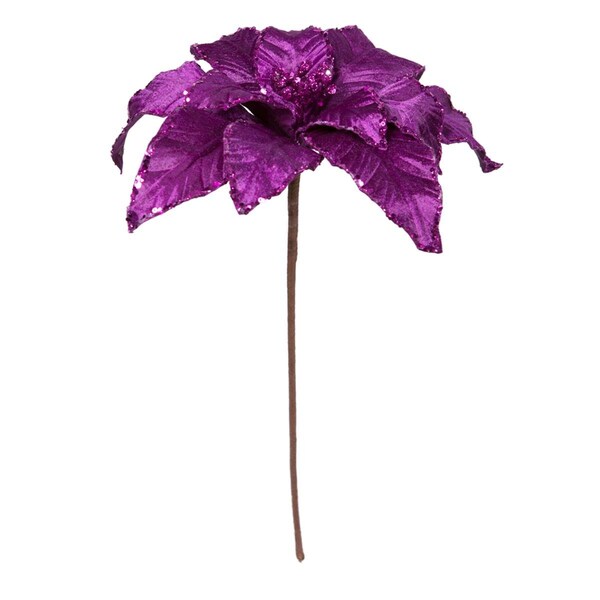 Vickerman 24 in. Velvet Sequin Trim Poinsettia Spray, Purple, 3PK - RG221366