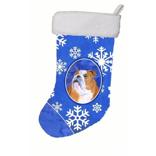 Carolines Treasures Carolines Treasures SS4629-CS 11 W x 8 H in. Bulldog English Winter Snowflakes Christmas Stocking - SS4629-CS