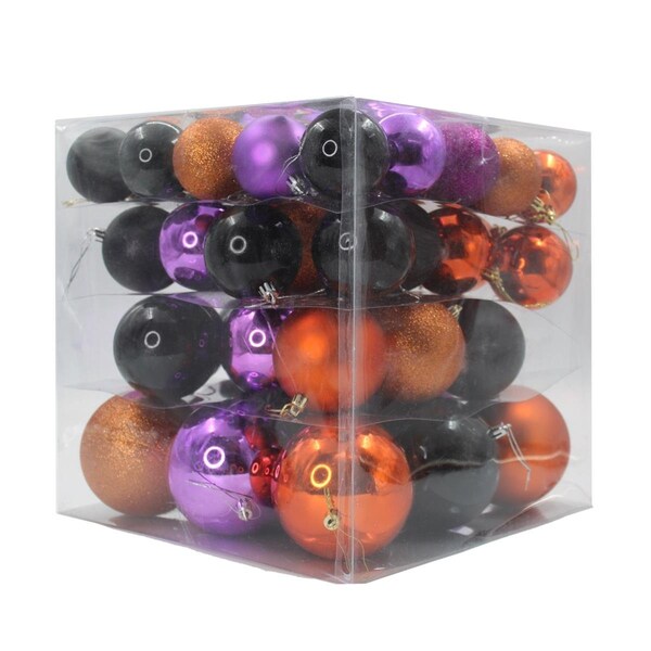 Queens Of Christmas Ball Ornaments Purple Orange & Black, 62PK - ORN-62PK-PBO