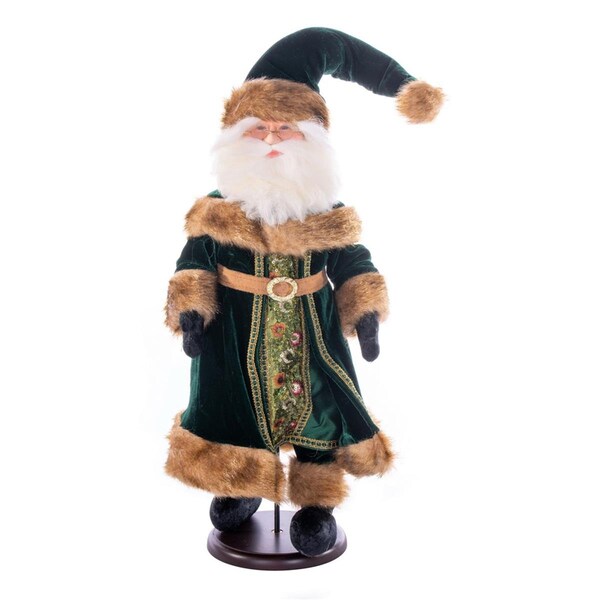 Vickerman 18 in. Emerald Green Velvet Santa Doll Figurines with Stand - KV211218