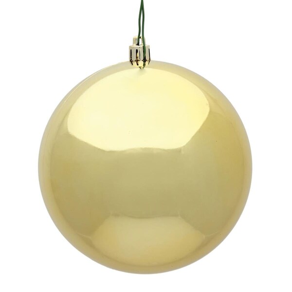 Vickerman Vickerman N591008DSV Gold Shiny UV Drilled Ball Ornament; 4 in. - 6 per Bag - N591008DSV