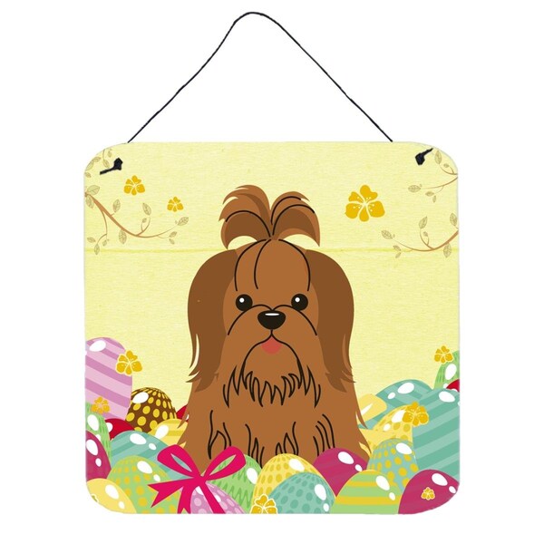 Carolines Treasures Easter Eggs Shih Tzu Silver Chocolate Wall or Door Hanging Prints - BB6086DS66