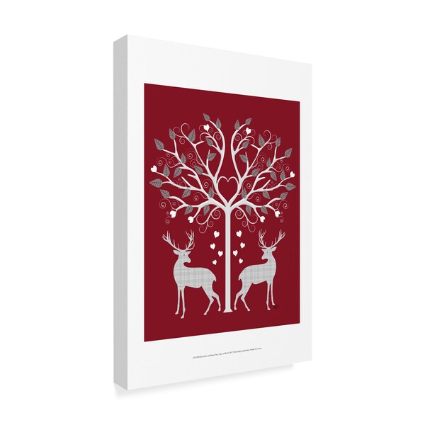 Trademark Fine Art Fab Funky 'Christmas Des - Deer And Heart Tree, Grey On Red' Canvas Art, 30x47 - WAG00166-C3047GG