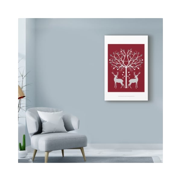 Trademark Fine Art Fab Funky 'Christmas Des - Deer And Heart Tree, Grey On Red' Canvas Art, 30x47 - WAG00166-C3047GG