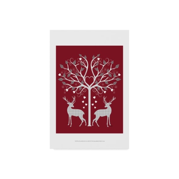Trademark Fine Art Fab Funky 'Christmas Des - Deer And Heart Tree, Grey On Red' Canvas Art, 30x47 - WAG00166-C3047GG