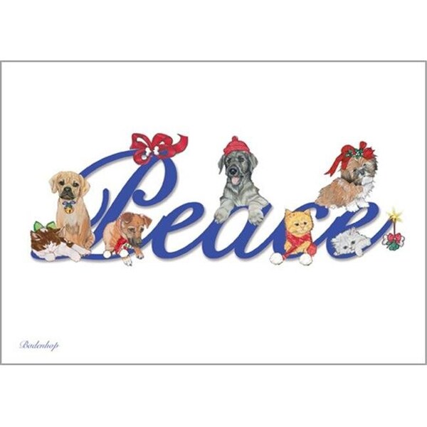Pipsqueak Productions Pipsqueak Productions C703 Peace Mix Dog with Cat Christmas Boxed Cards - Pack of 10 - C703