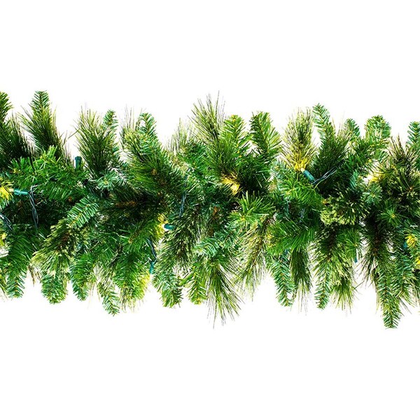 Queens Of Christmas 9 ft. Blended Pine Garland Pre-Lit with LEDs, Warm White - GARBM-09-LWW