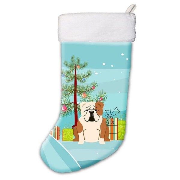Carolines Treasures Carolines Treasures BB4250CS Merry Christmas Tree English Bulldog Fawn & White Christmas Stocking - BB4250CS