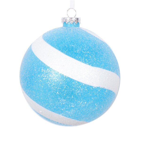 Vickerman 4.75 in. Sugar Gliter Ball Ornament, Light Blue & White - 3 per Bag - MT228732