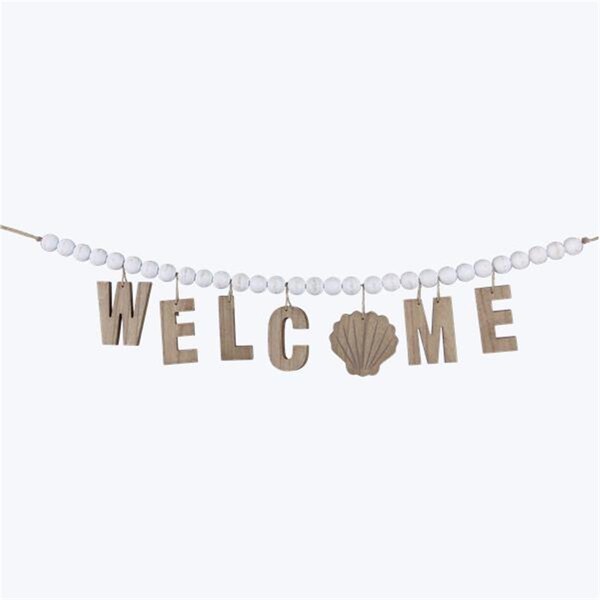 Youngs Wooden Welcome Wall Garland on Blessing Beads, White - 61630