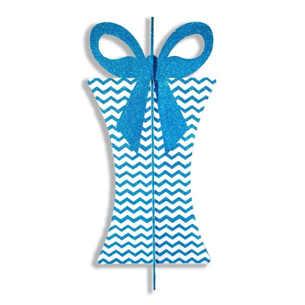 Queens Of Christmas 3D-GIFT-31-AQ-WH 31 in. 3D Christmas Gift Box, Aqua & White - 3D-GIFT-31-AQ/WH