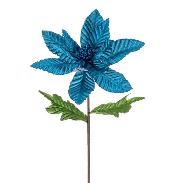 Vickerman 22 in. Velvet Glitter Trim Poinsettia Spray, Turquoise - 6 per Bag - RG223112