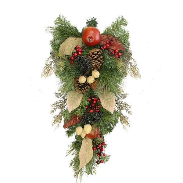 Northlight Seasonal Autumn Harvest Mixed Pine Berry and Nut Thanksgiving Fall Teardrop Swag - 31737143