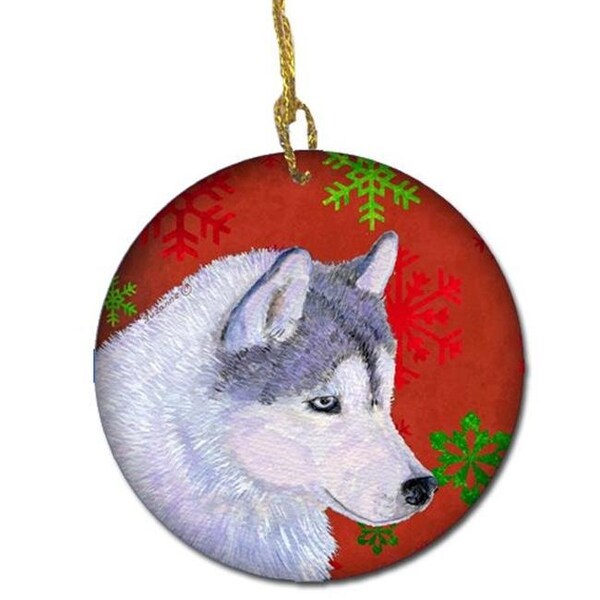 Carolines Treasures Carolines Treasures SS4671-CO1 Siberian Husky Red Snowflakes Holiday Christmas Ceramic Ornament - SS4671-CO1