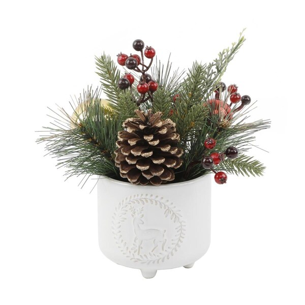 Espectaculo Xmas Mix in Deer Wreath Ceramic Footed Pot 4.75X4.75X4.25 - ES2961800