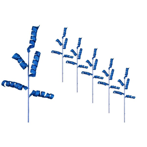 Queens Of Christmas 42 in. Glitter Pick with 5 Twirled Branches for Christmas Decoration, Blue, 5PK - PCKH-42-TWL-BL-5PK