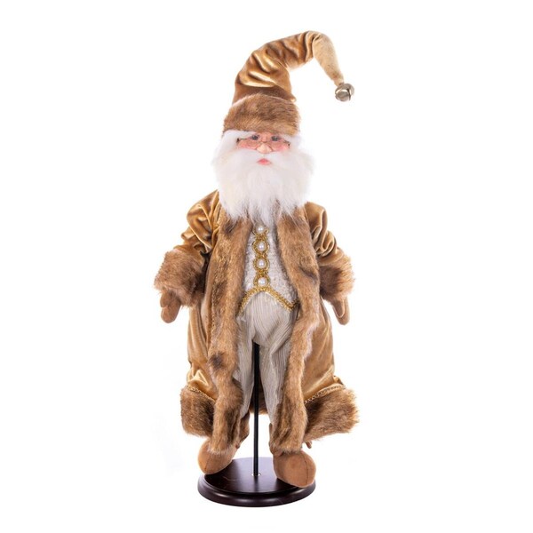 Vickerman 18 in. Mocha Velvet Santa Doll Figurines with Stand - KV210918