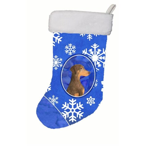 Carolines Treasures Carolines Treasures SS4617-CS 11 W x 8 H in. Doberman Winter Snowflakes Christmas Stocking - SS4617-CS