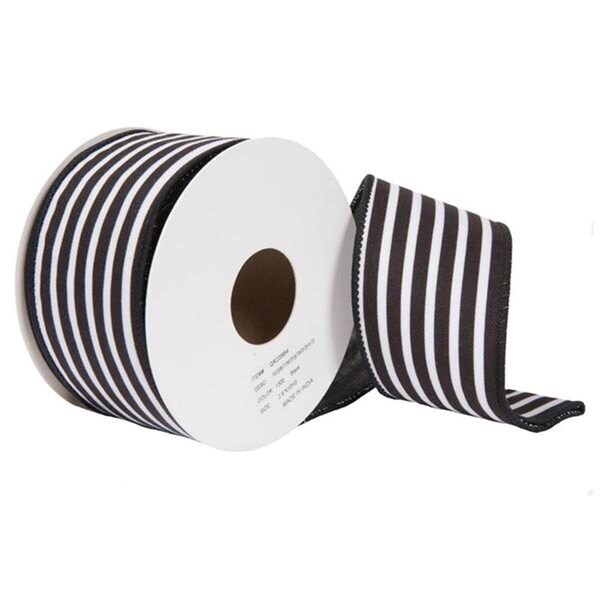 Vickerman 2.5 in. x 10 Yard Black Horizontal Printed Stripe Sheldon Belver Double Ribbon - QR220954
