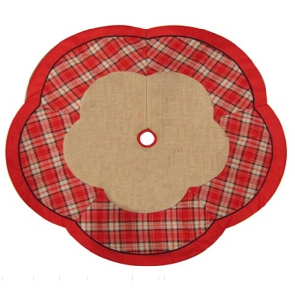 Northlight Seasonal Countryside Burlap and Red Plaid Christmas Tree Skirt with Scalloped Border - 31754080