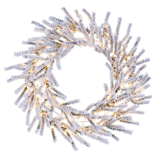 Vickerman 30 in. Flocked Pistol Pine 3 mm 200 Warm White Wreath, White - K226231LED