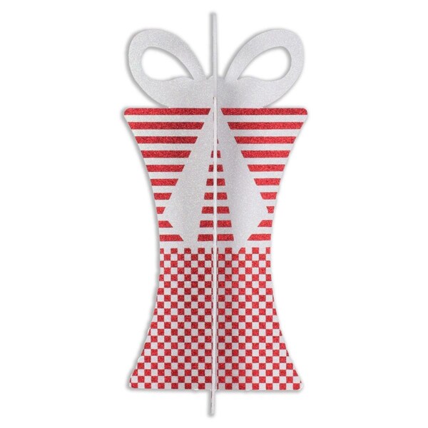 Queens Of Christmas 3D-GIFT-31-RE-WH 31 in. 3D Christmas Gift Box, Red & White - 3D-GIFT-31-RE/WH