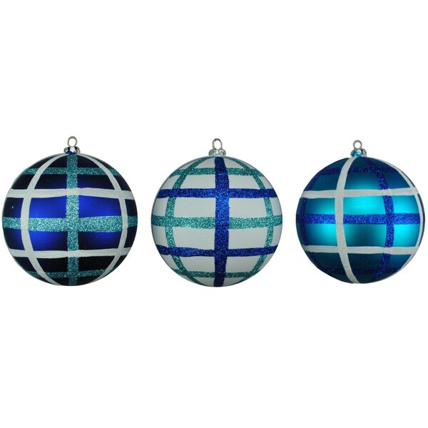 Queens Of Christmas 100 mm Teal Blue & White Ball Ornaments , 3PK - ORN-BALL-100-3PK-ARC