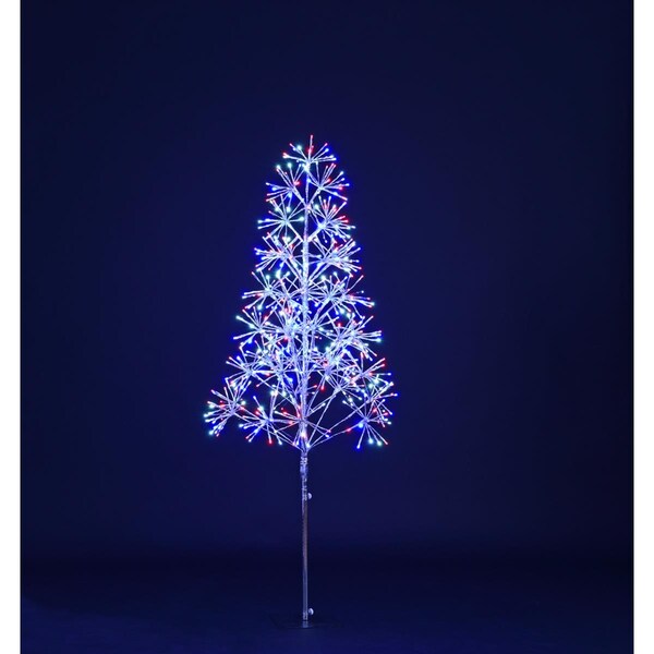Queens Of Christmas 5 ft. Silver Tree - Red, White, Blue - LED-TR3D05-LRWB