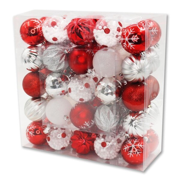 Queens Of Christmas 2 in. Ball Ornaments Red & White, 50PK - ORNPK-ASTB-CDY-50