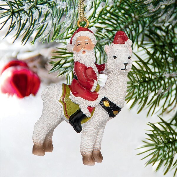 Design Toscano Santa's New Xmas Ride Llama Holiday Ornament: Each - QS29845