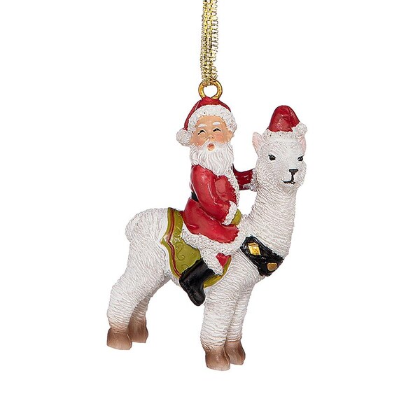 Design Toscano Santa's New Xmas Ride Llama Holiday Ornament: Each - QS29845
